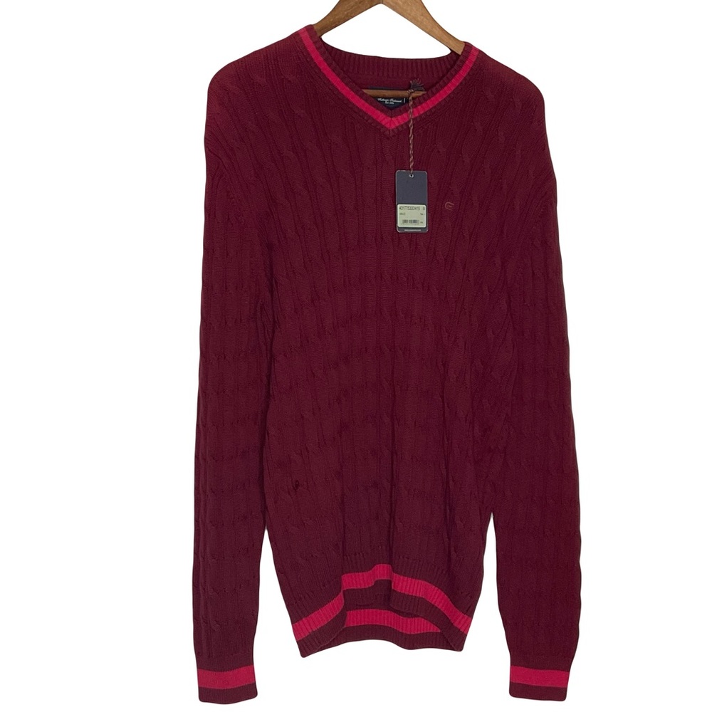 Casa Moda NWT’s Burgundy V-Neck Long Sleeve Patterned Design Sweater Size Medium